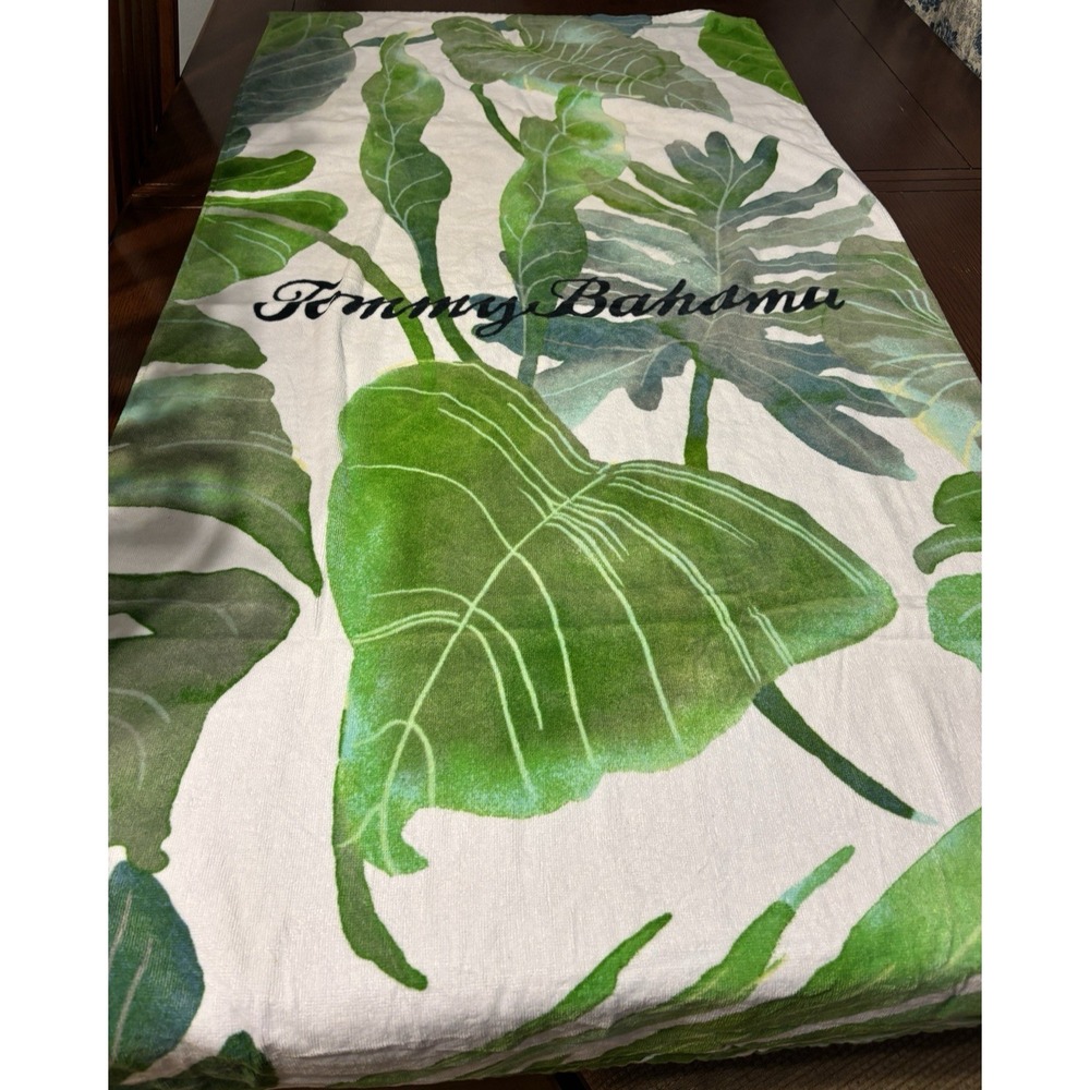 Tommy Bahama Beach Towel Tropical Palm Leaf Frond Green Blue 30 x 60